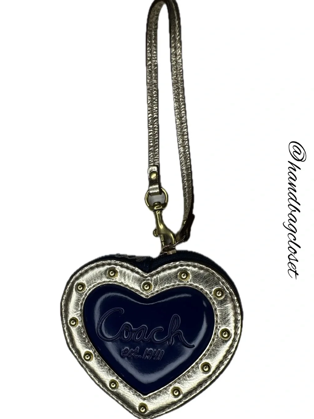 Coach Y2K Script Heart Navy And Gold Story Patch Heart Coin Bag Keychain Charm